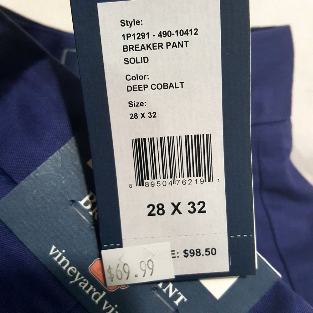 Vineyard Vines Breaker Casual Pants Cobalt Blue 28x32 1P1291-490-10412 Stretch - Picture 7 of 7